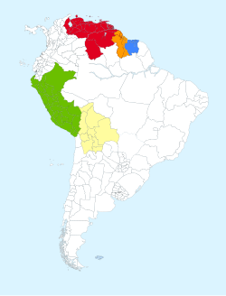 UNASUR member states. (Territories in white not part of UNASUR.)