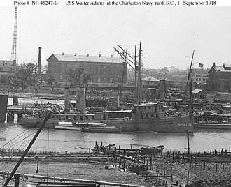 Walter Adams fitting out at Charleston Navy Yard, Charleston, South Carolina, on 11 September 1918, 20 days before commissioning.