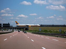 A taxiway crossing the Autobahn, near Leipzig