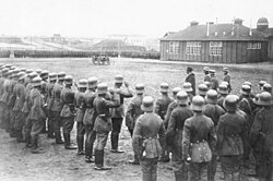 Minister of the Reichswehr, Gustav Noske, visits the Freikorps Hülsen in Berlin in January 1919.