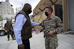 General Austin S. Miller (right) became commander of US and NATO forces in Afghanistan in September 2018 and oversaw the withdrawal until July 2021. Lloyd Austin, the 28th US Secretary of Defense, is on the left.