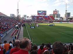 Canada during the national anthem prior to the qualifying match against Honduras on June 12, 2012, at BMO Field