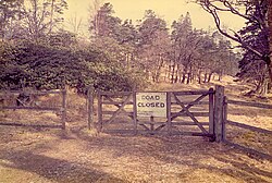 Gate across southern end of Telford's Black Mount road near Victoria Bridge in 1980