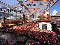 Fans gather at Kansas City Power & Light District for a watch party for Super Bowl LIV