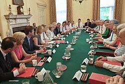 A meeting of the cabinet in the Cabinet Room, 10 Downing Street