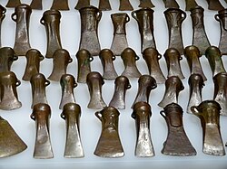 A collection of bronze socketed axe blades from the Bronze Age found in Germany. This was the prime tool of the period, and also seems to have been used as a store of value.