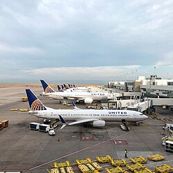 Outside view of Terminal B of Denver International Airport in July 2018.