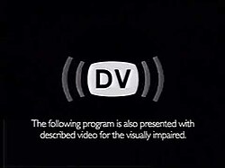 An example bumper used to denote a program with audio description, as required under Canadian broadcasting regulations.