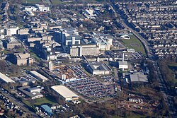 A 2017 aerial view of the Foresterhill Campus, showing University of Aberdeen and NHS Grampian facilities