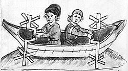 15th century paddle-wheel boat whose paddles are turned by single-throw crankshafts (Anonymous of the Hussite Wars)