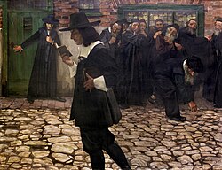 Excommunicated Spinoza by Samuel Hirszenberg (1907), the second of his two modern paintings imagining scenes of Spinoza's life