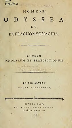 1794 student edition of the Odyssey including the Batrachomyomachia