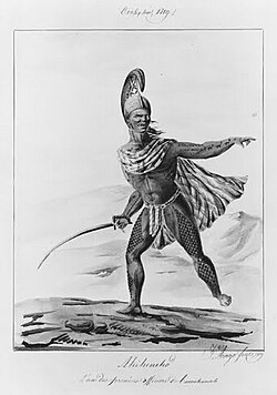 Hawaiian military officer, 1819 (by Jacques Arago).