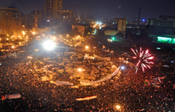 Celebrations in Tahrir Square after Omar Suleiman's statement announcing Hosni Mubarak's resignation