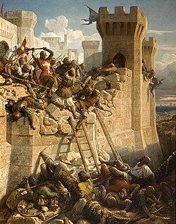 An 1840 painting depicting the 1291 Siege of Acre