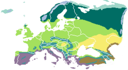 Biomes of Europe and surrounding regions: tundra alpine tundra taiga montane forest temperate broadleaf forest mediterranean forest temperate steppe dry steppe