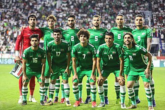 The Iraqi national team pose ahead of their 2019 AFC Asian Cup match against Iran in Dubai.