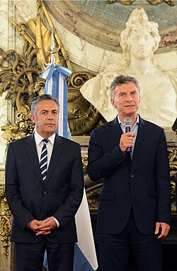 Governor Alfredo Cornejo (left) and ex-president Mauricio Macri (right)