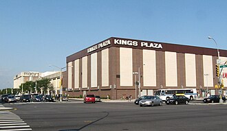 Kings Plaza, looking from the corner of Flatbush Avenue and Avenue U, as it appeared in 2008. Best Buy has since opened on the right of the picture, while renovations have changed the outer facade.