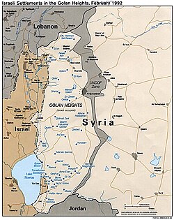 Map of the Israeli settlements in the Golan Heights, 1992