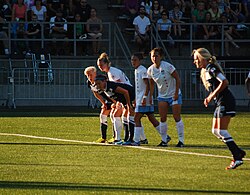 Kyle scores a penalty kick against the Chicago Red Stars on July 25, 2013 at Starfire Stadium in Tukwila, Washington.