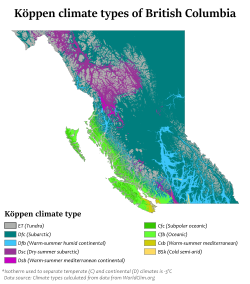 Köppen climate types in British Columbia