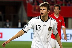 Müller in a UEFA Euro 2012 qualifying match against Austria