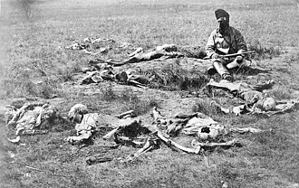 1874 photograph of Crow Indians killed and scalped by Piegan Blackfeet in winter of 1873