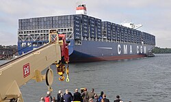 The Theodore Roosevelt, the largest container ship to enter the Port of New York and New Jersey as of September 2017