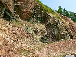 Opened-up, copper-ore-bearing, Spessart crystalline rock in Sommerkahl near Aschaffenburg