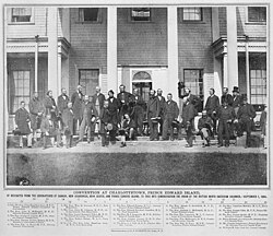Delegates of the Charlottetown Conference on the steps of Government House