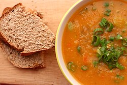Lenten suppers often consist of a vegetarian soup, bread, and water in order to maintain the season's focus on abstinence, sacrifice, and simplicity.