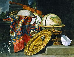 Pieter Boel, Still life with globe and parrot, circa 1658