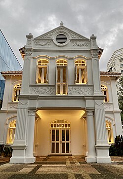 A heritage bungalow located in the heart of Singapore's civic district. Today, the bungalow serves as part of an "urban plaza" where upmarket furnishings from Europe and America are promoted.[18]