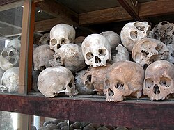 Skulls of Khmer Rouge murder victims at Choeung Ek