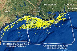 NOAA map of the 3,856 oil and gas platforms extant off the Gulf Coast in 2006