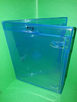 Blu-ray case (often blue-tinted)
