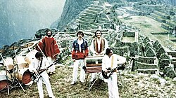 Los Jaivas recording their album "Alturas de Machu Picchu" with lyrics by Pablo Neruda and presented by Mario Vargas Llosa