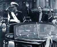 Perón and the ailing Evita during his second inaugural parade, June 1952. Eva died the following month.