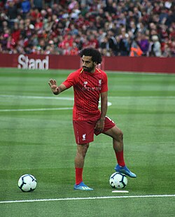 Salah during a warm-up ahead of a pre-season match on 7 August 2018