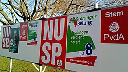 Political advertisements on a billboard in the Netherlands in 2019