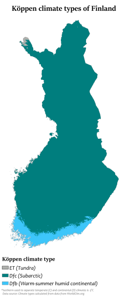 Köppen climate classification types of Finland