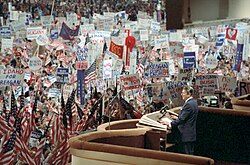 President Ronald Reagan giving his acceptance speech at the Republican National Convention in Dallas