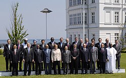Ethiopian PM Meles Zenawi (bottom row, fourth from left) in G8 meeting in 2007