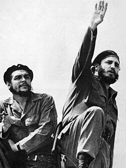 Guevara (left) and Fidel Castro, photographed by Alberto Korda in 1961