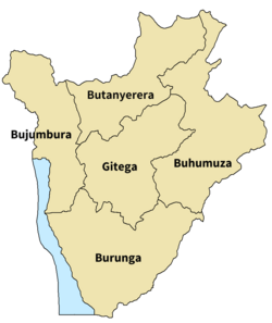 Map of the provinces of Burundi as of 2025