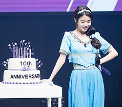 IU at her 10th anniversary fanmeeting 'IU+' in September 2018