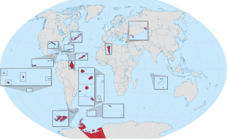 British Overseas Territories citizens may originate from any of the 14 territories (shown in red).