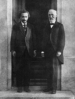 Albert Einstein and Hendrik Lorentz, photographed by Paul Ehrenfest in front of his home in Leiden in 1921.