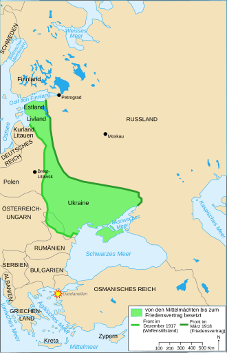The Eastern Front at the time of the ceasefire and the Treaty of Brest-Litovsk